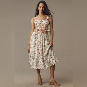 Anthropologie Smocked Floral Midi Dress XS